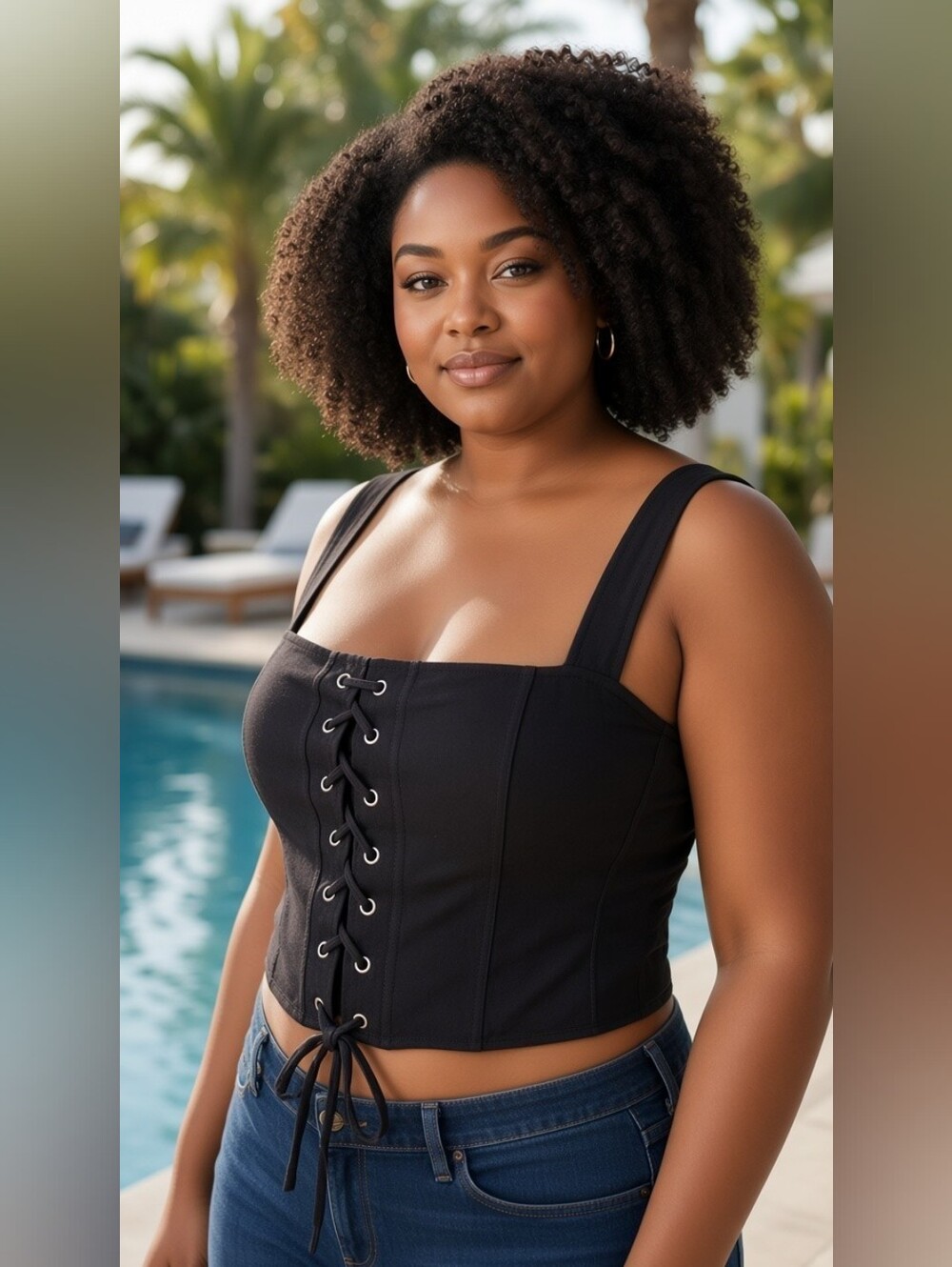 This is a Forever 21+ black lace-up corset-style crop top, size 2X.